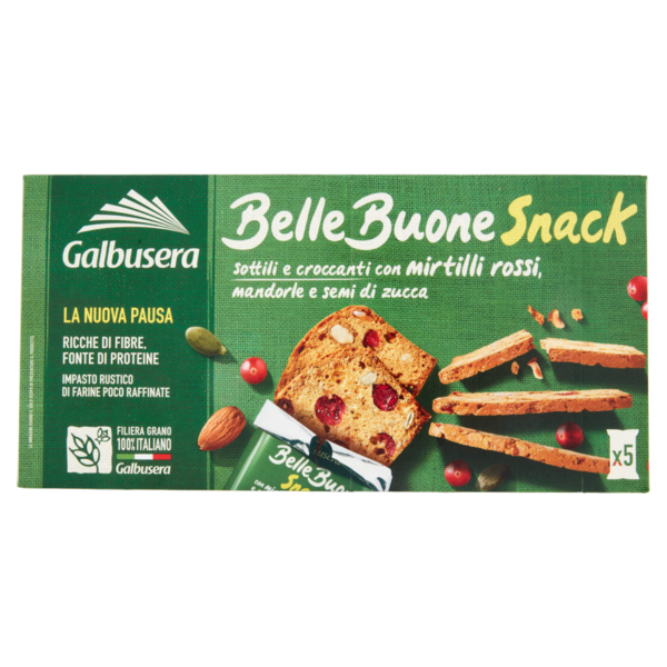 Galbusera BelleBuone Snack sottili e croccanti con mirtilli rossi, mandorle e semi di zucca 5 x 30 g