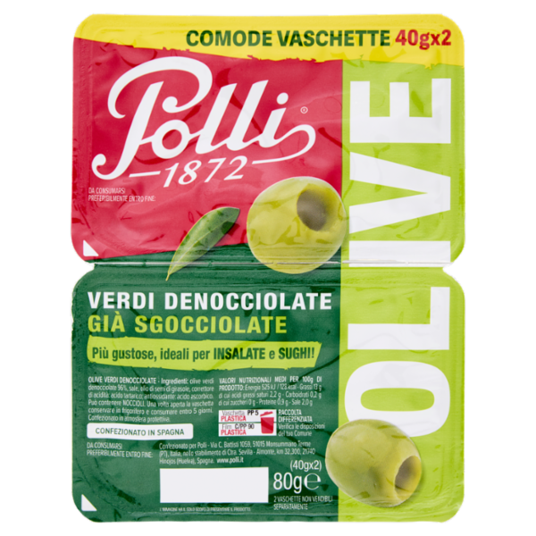 Polli Olive Verdi Denocciolate Già Sgocciolate 2 x 40 g