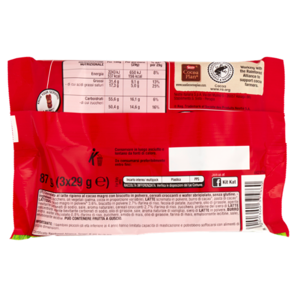 NESTLÉ KiKat Bunny di Cioccolato al Latte con Cereali, Biscotto in polvere e Wafer 3 pezzi da 29 g