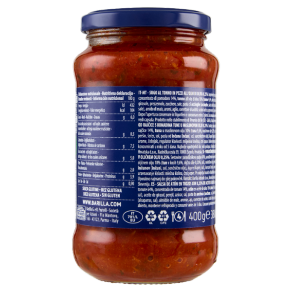 Barilla Sugo Tonno 100% Pomodoro Italiano Condimento per Pasta 400g