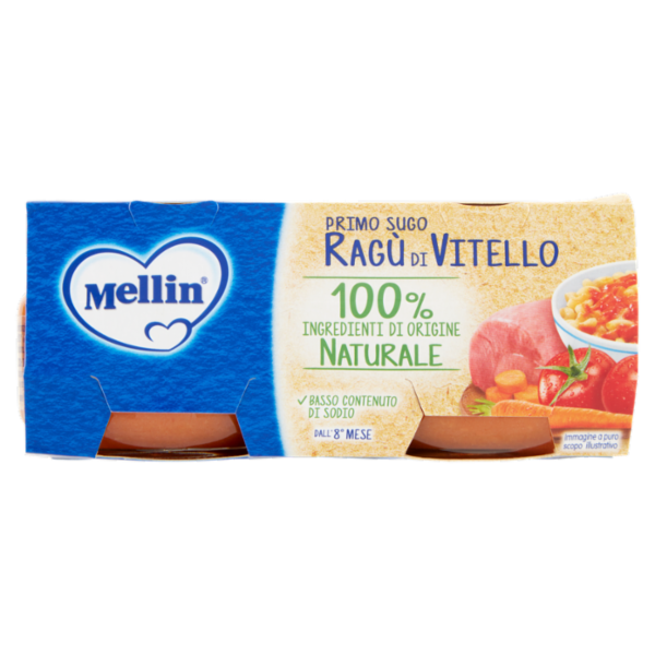 MELLIN Primo Sugo per la preparazione di pastine, Ragù di Vitello 2 x 80 g