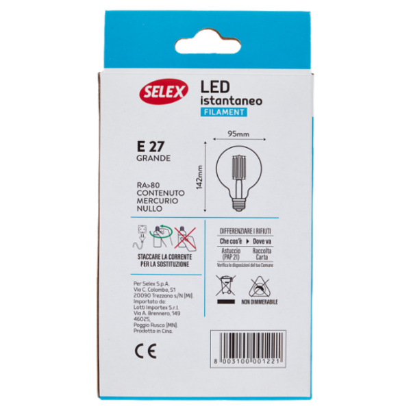 Selex Lampadina Led Filamento Sfera E27 11W