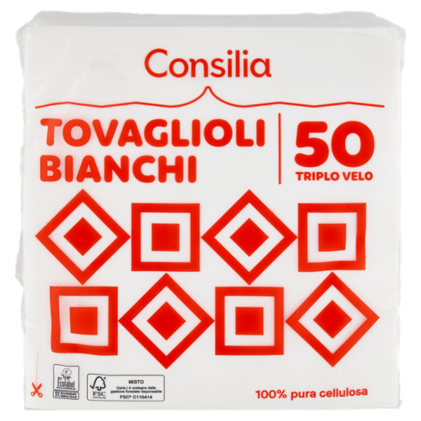 Consilia Tovaglioli 3 Veli 38x38 cm Bianchi 50 pezzi