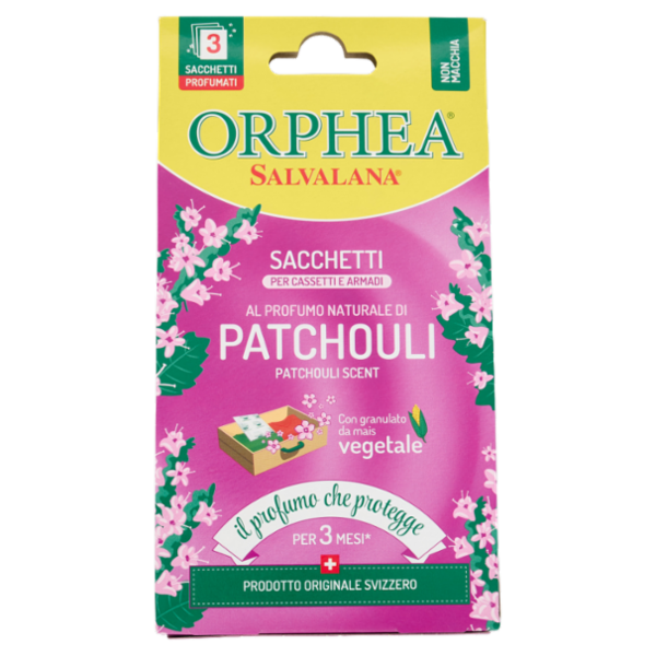 Orphea Salvalana Sacchetti per Cassetti e Armadi al Profumo Naturale Patchouli 3 x 10 g