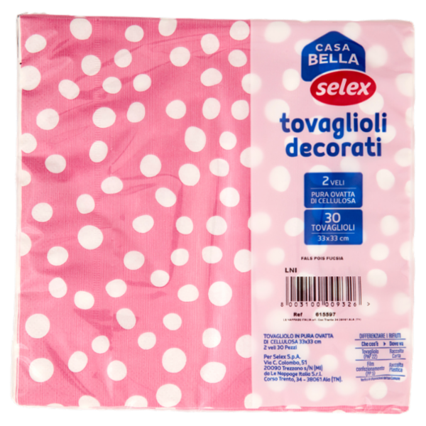 Selex Casa Bella Tovaglioli 2 Veli 33X33 cm Decoro Pois Fucsia 30 pezzi