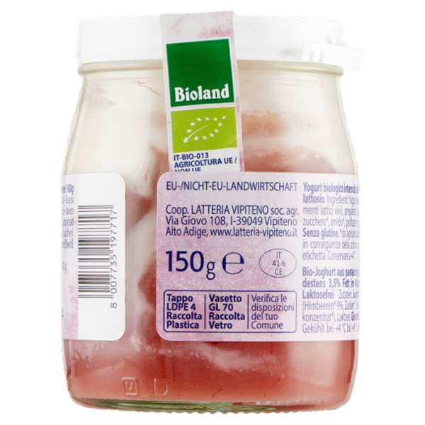 Sterzing Vipiteno bio yogurt da Latte fieno lamponi senza Lattosio 150 g