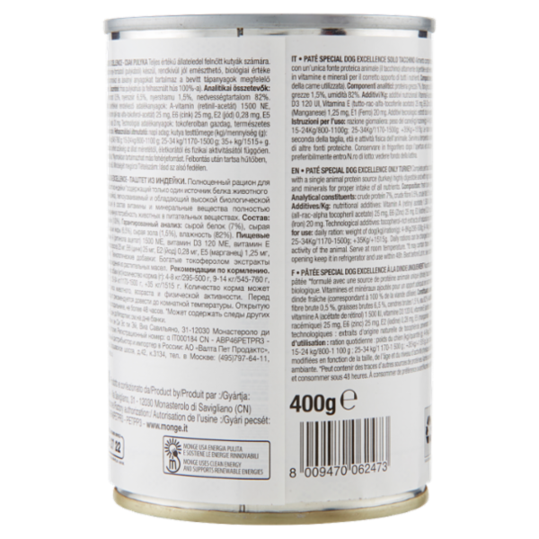 Special Dog Excellence Adult Patè Monoprotein* Solo Tacchino 400 g
