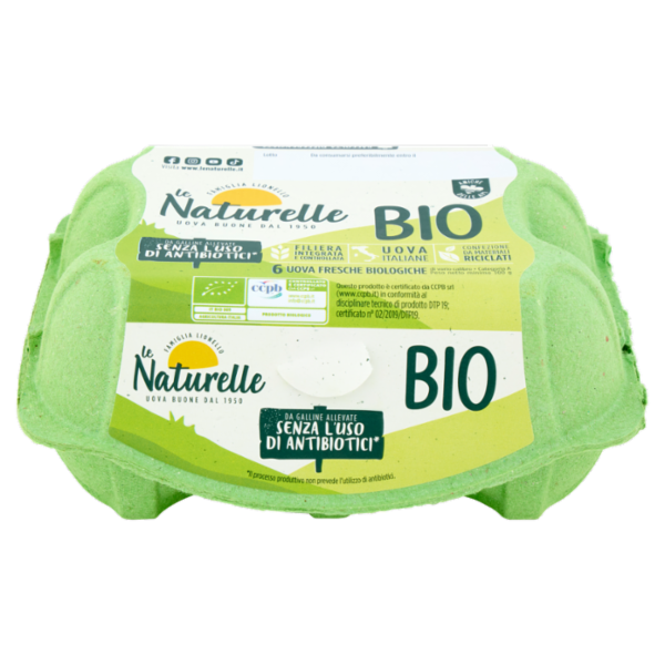 le Naturelle Bio 6 Uova Fresche Biologiche da Galline Allevate Senza l'Uso di Antibiotici* 300 g