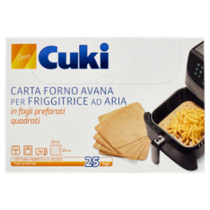 Cuki Cuoce Carta Forno Avana Per Friggitrice Ad Aria In Fogli Preforati - 23 x 23 Cm 25 Pz