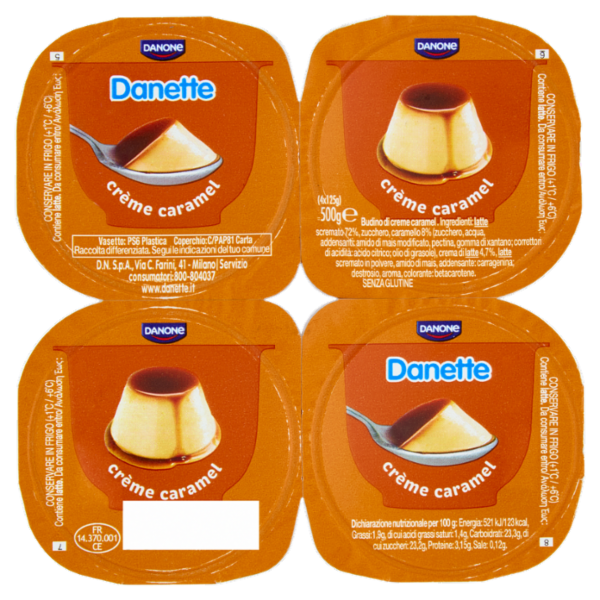 DANETTE, budino gusto caramello, fresco dessert, Senza Conservanti, Senza Glutine, 4x125g