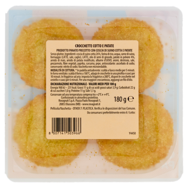 Rovagnati Panatine Crocchette Cotto e Patate 180 g