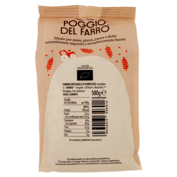 Poggio del Farro Farina di Farro Bio Integrale Ricca di Fibre 500 g