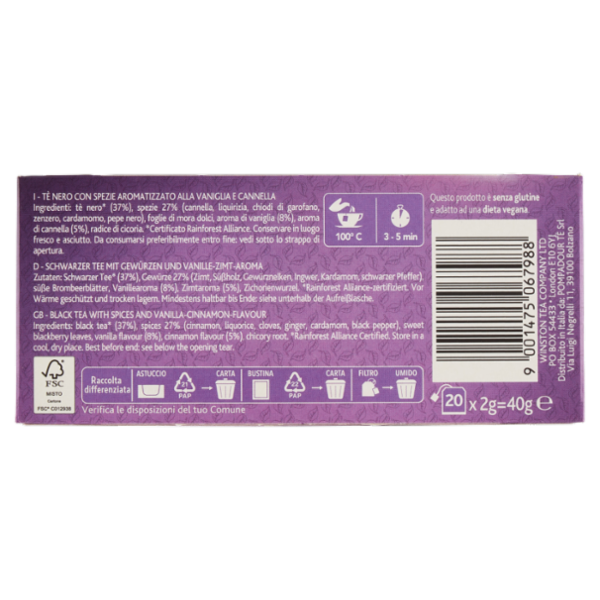 Sir Winston Tea Vaniglia Cannella Zenzero 20 x 2 g