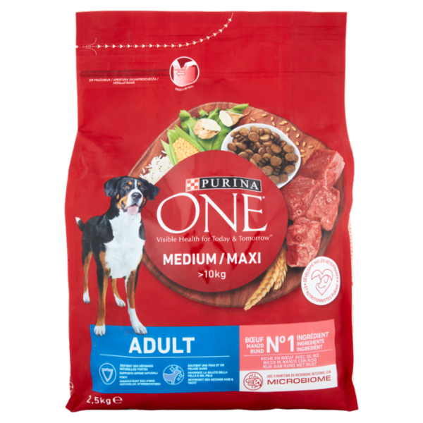 PURINA ONE Medium/Maxi Adult Ricco in Manzo con Riso 2,5 kg