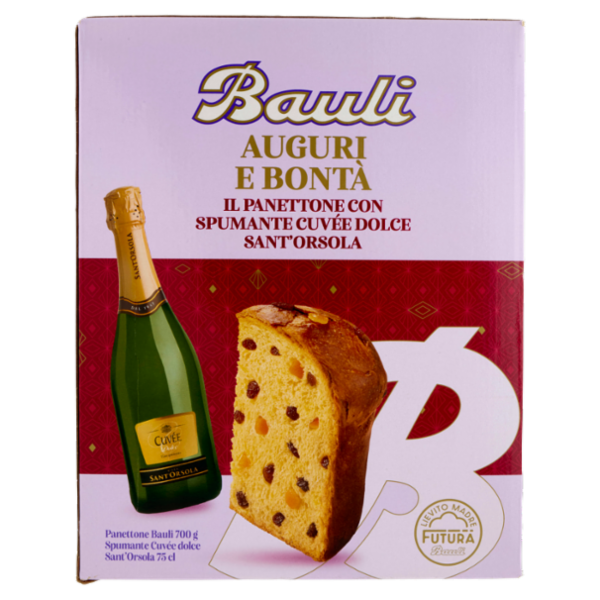 Bauli Auguri e Bontà Panettone Bauli 700 g + Spumante Cuvée dolce Sant'Orsola 75 cl