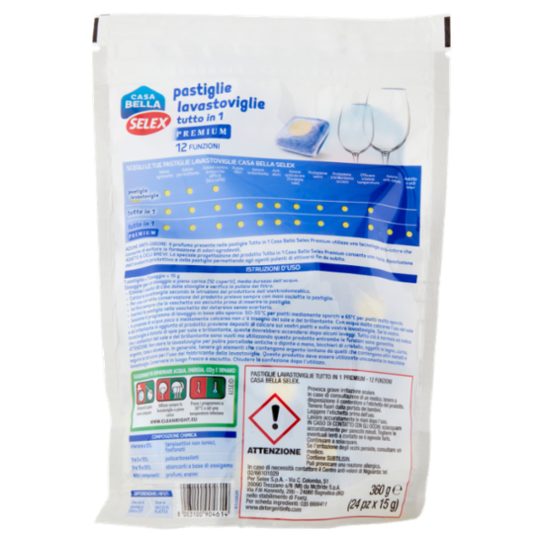 Selex Casa Bella Detersivo per Lavastoviglie Pastiglie Tutto in 1 al Limone 24x15 g
