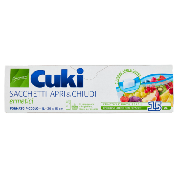 Cuki Conserva Sacchetti Apri & Chiudi ermetici piccoli - 1L - 20 x 15 cm 15 pz