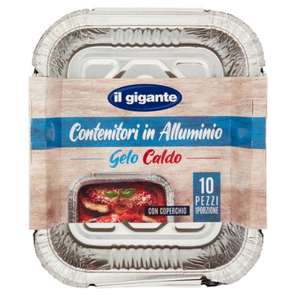 IL GIGANTE Contenitori in Alluminio Gelo Caldo con Coperchio 1 Porzione 10 pz
