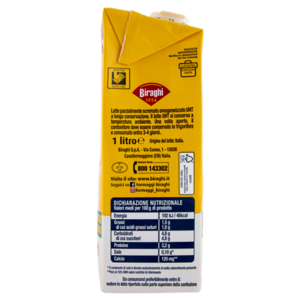 Biraghi Latte 100% Italiano Parzialmente Scremato 1 litro