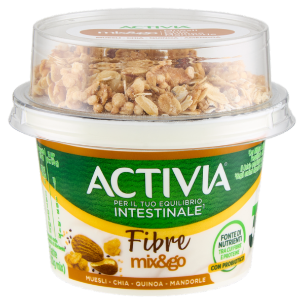 ACTIVIA Fibre Mix&Go con Probiotico Bifidus, Yogurt Bianco con Muesli, Chia, Quinoa e Mandorle, 170g