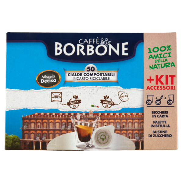 Caffè Borbone Miscela Decisa Cialde Compostabili + Kit Accessori 50 x 7,2 g