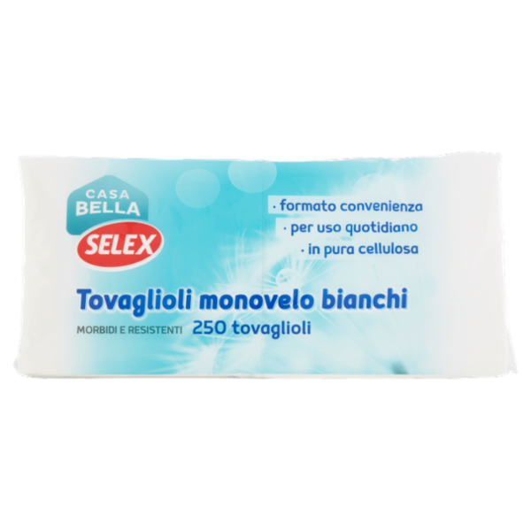Selex Casa Bella Tovaglioli 1 Velo 33x33 cm Bianchi 250 pezzi