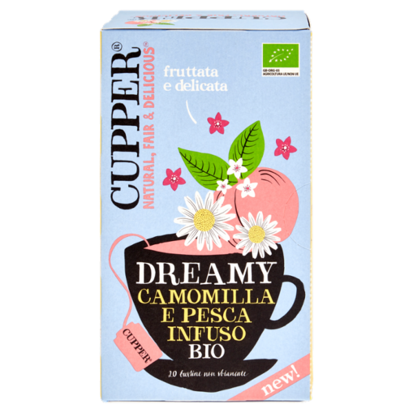 CUPPER Infuso Biologico Camomilla e Pesca, Tisana Rilassante Fruttata e Delicata, 20 Bustine 30 g