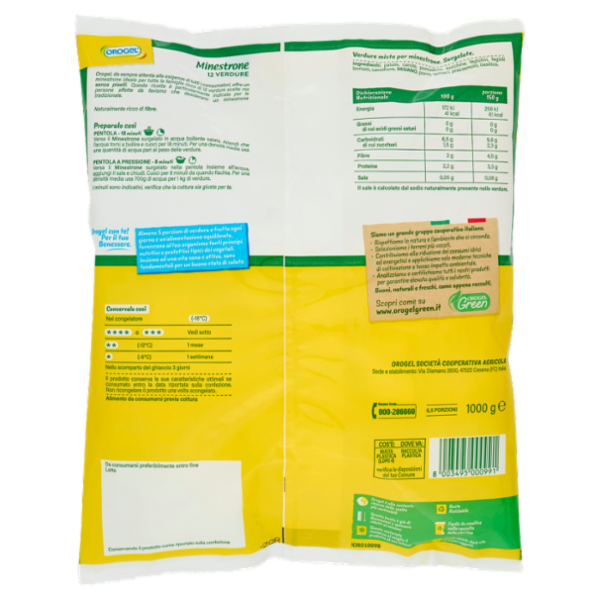 Orogel Minestrone 12 Verdure Senza Piselli Surgelati 1000 g
