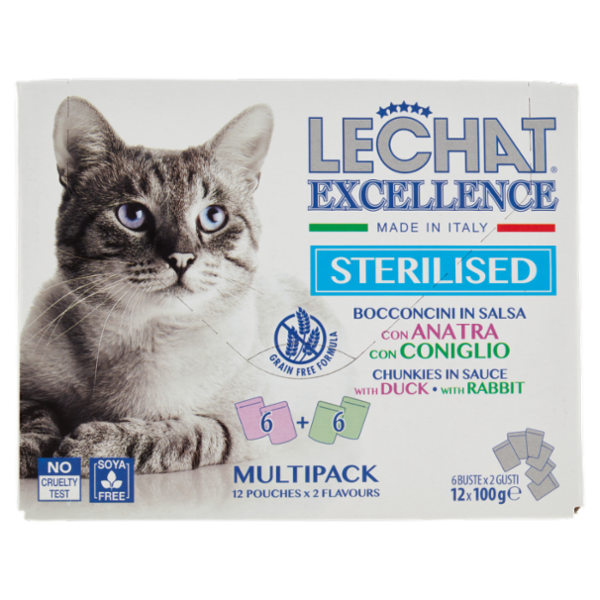 LeChat Excellence Sterilised Bocconcini in Salsa con Anatra, con Coniglio 12 x 100 g