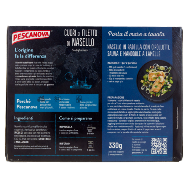 Pescanova Cuori di Filetto di Nasello Sudafricano Senza Pelle 4 pezzi 330 g