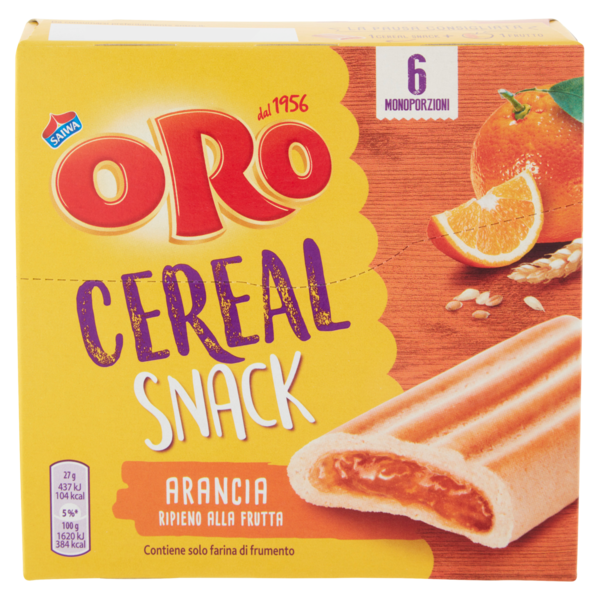 Oro Cereal Snack Arancia, soffice barretta con ripieno all'arancia - 162g