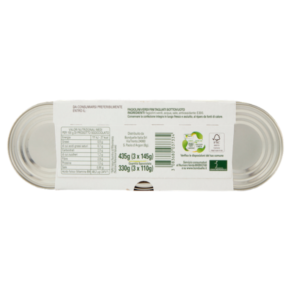 Bonduelle Fagiolini Fini Tagliati 3 x 145 g