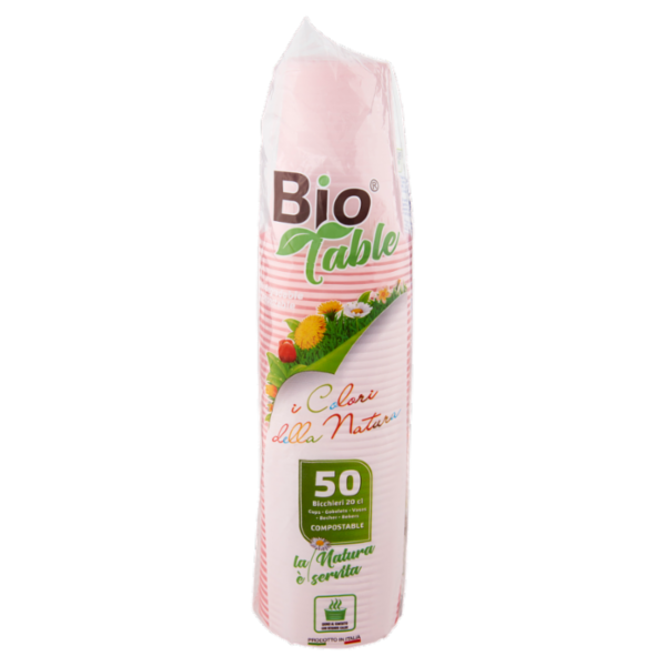 Bio Table i colori della natura Bicchieri 20 cl Compostable Rosa 50 pz