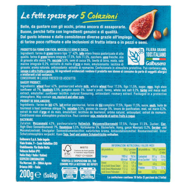 Galbusera BelleBuone 5 Colazioni Fichi nocciole semi di zucca 5 x 40 g