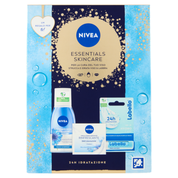 Nivea Essentials Skincare Struccante Occhi 125 ml + Labello Hydro Care 4,8 g + Crema Giorno 50 ml