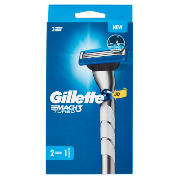 Gillette Rasoio Uomo Mach3 Turbo a 3 Lame, 1 Manico + 2 Lamette Barba