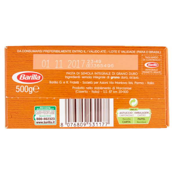 Barilla Pasta Integrale Penne Rigate 100% grano italiano 500 g
