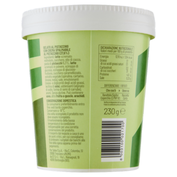 Selex Gelato al Pistacchio con Crema Spalmabile al Pistacchio 230 g