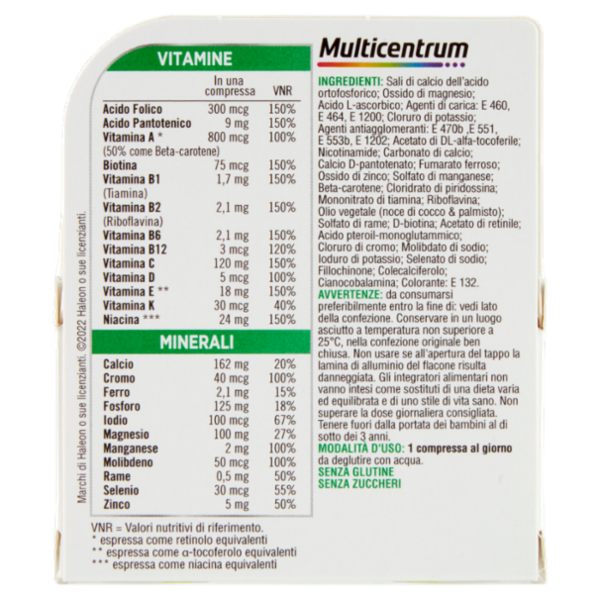 Multicentrum Adulti 50+ Vitamina C, D, E, Fosforo Integratore Multivitaminico Completo 30 cpr 37 g