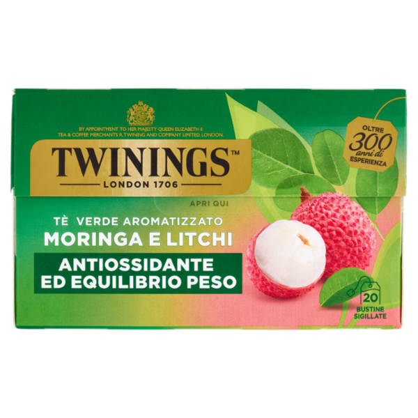 Twinings Moringa e Litchi Tè Verde Aromatizzato Antiossidante ed Equilibrio Peso 20 filtri The 40 g