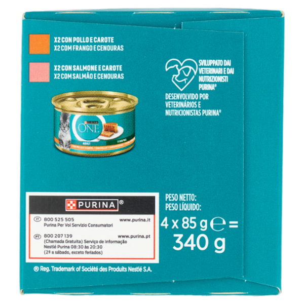 PURINA ONE Adult Terrine Pollo e Carote, Salmone e Carote 4 x 85g