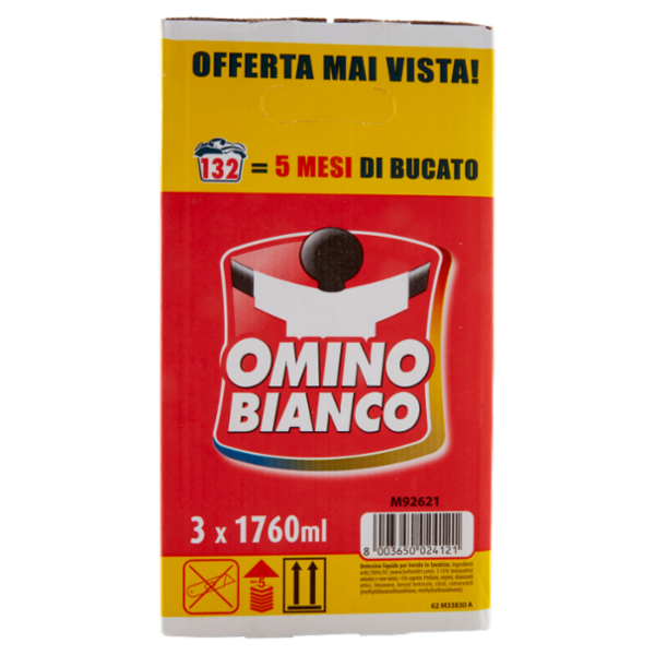 Omino Bianco Detersivo Lavatrice Liquido Igienizzante 3 x 44 Lavaggi 3 x 1760 ml