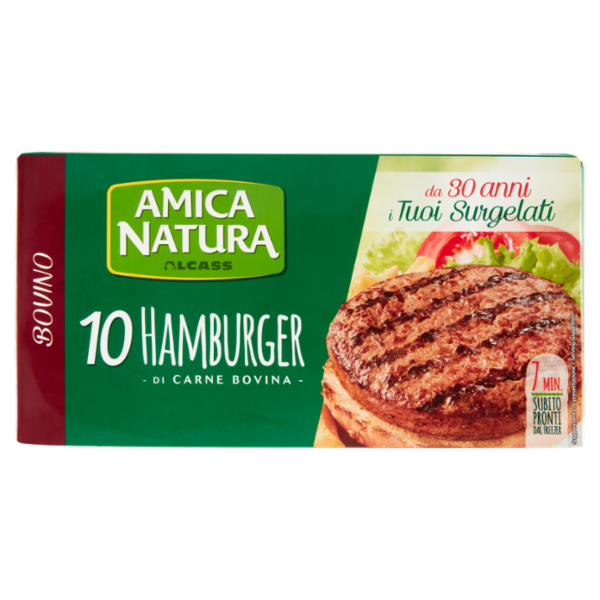 Amica Natura Bovino 10 Hamburger di Carne Bovina 10 x 75 g