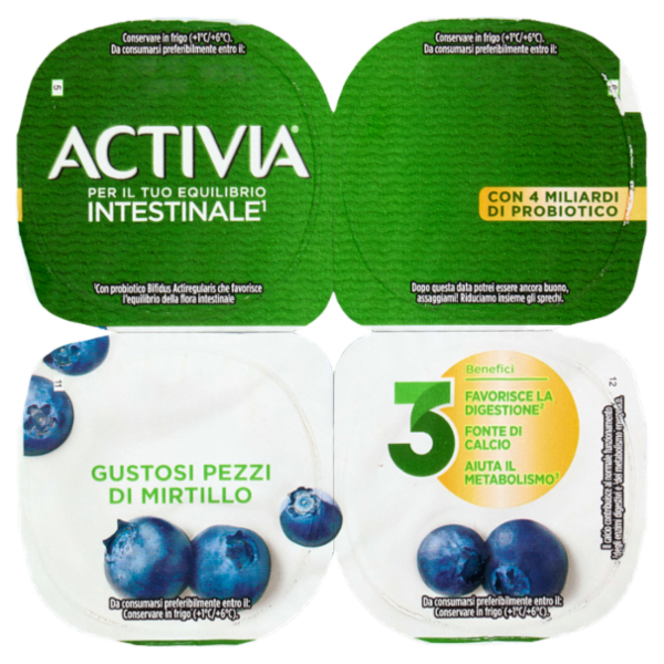 ACTIVIA Yogurt con Probiotico Bifidus, gusto Mirtillo, 4x125g