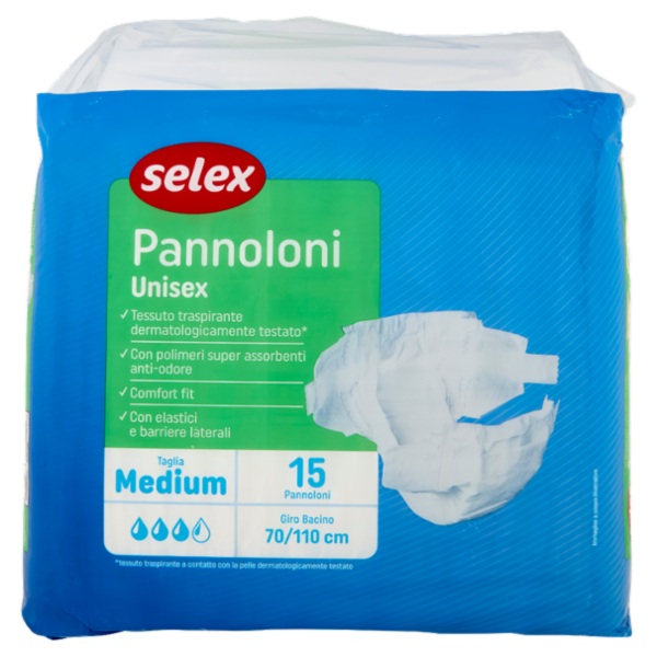 Selex Pannoloni Unisex con Elastici e Barriere Laterali Taglia Medium 15 pezzi
