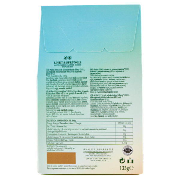 Lindt choco wafer astuccio cioccolato latte nocciola 135 g