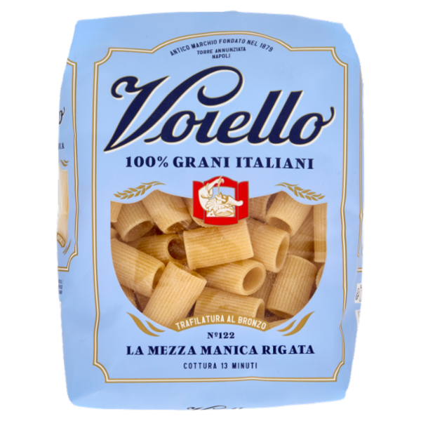 Voiello Pasta La Mezza Manica Rigata N°122 grani 100% italiani Trafilata bronzo 500g
