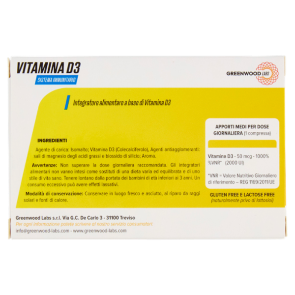 Greenwood Labs Vitamina D3 Sistema Immunitario 30 Compresse Masticabili 12 g