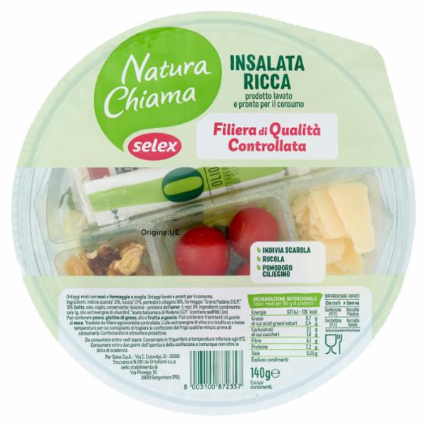 Selex Natura Chiama Insalata Ricca con Grana Padano e Noci Lavata e Pronta da Gustare 140 g