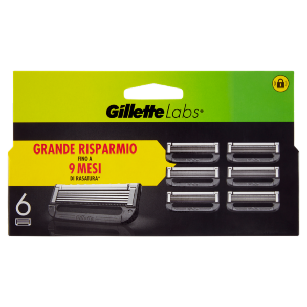Gillette Lamette di Ricambio per Rasoio da Uomo Labs, 6 Ricariche